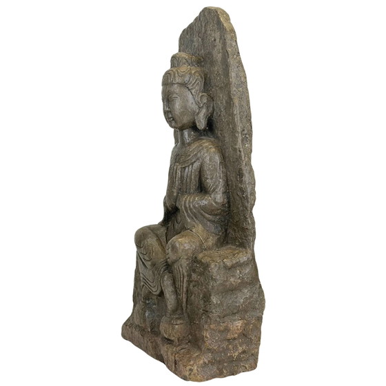 Zeldzame vroege Chinese stenen Guanyin (Avalokiteshvara) stele – Mogelijk Noordelijke Wei, 5e–6e eeuw – 45,6 (photo 5 of 11)