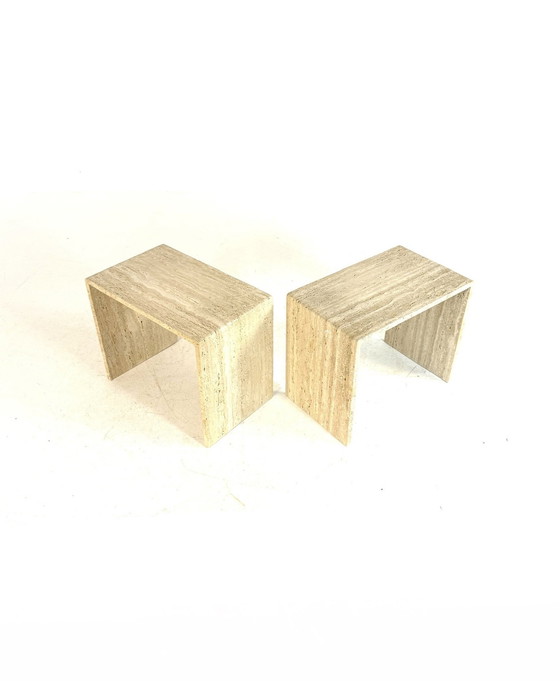 Image 1 of Set of 2 vintage travertine side tables '60