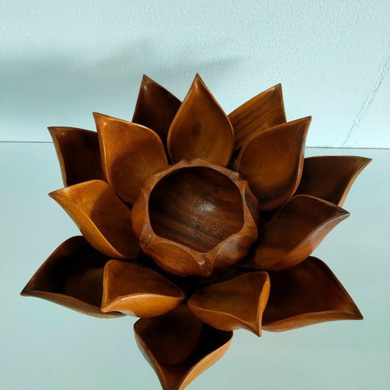 Image 1 of Vintage wooden 'Lotus Flower' appetizer server (appetizer dishes)