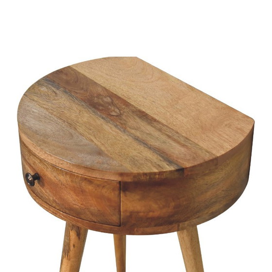 Mini Table de Nuit Ronde Aspect Chêne – Bois de Mangue Massif Avec Tiroir – Artisan, Tables de nuit, Wood (photo 6 of 10)