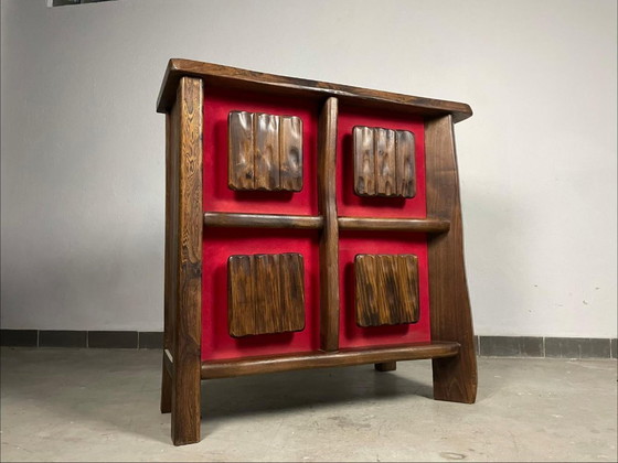 Image 1 of Mid-Century Brutalist Backlit Bar Cabinet, Solid Wood, 1970s, Scandinavian Style