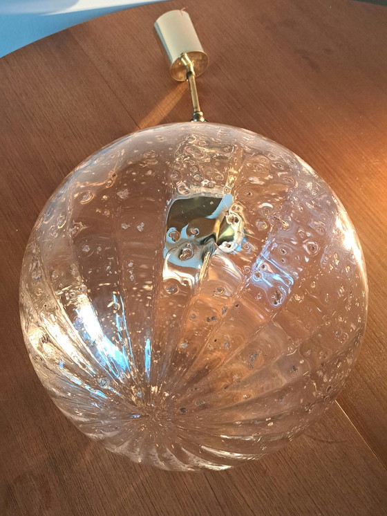 Image 1 of 🟡 DORIA Pendant Light 🟡🔍 OPTIC Glass • Vintage 60s/70s • Brass • Bubble Glass