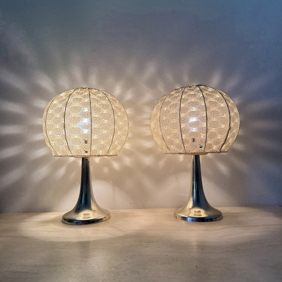 Image 1 of Set of 2 Aro leuchte table lamps with fabric shade , 1970s