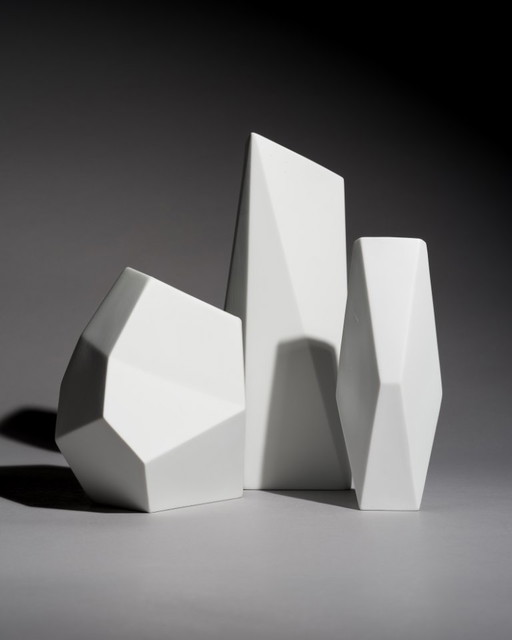 Jarrón de porcelana bisqué Rosenthal TRIO de Achim Haigis Escultural y geométrico