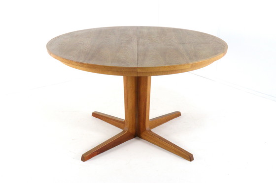 Image 1 of Bernhard Pedersen and Son round 2x extendable dining table Danish vintage