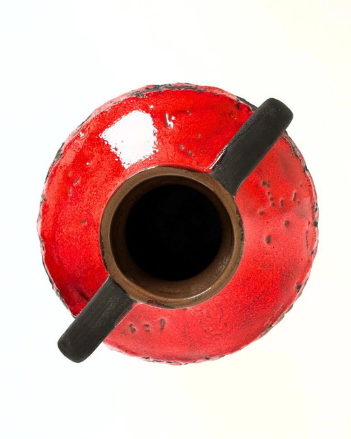 Vintage Fat Lava Vase – West Germany 6351 – Red & Black Lava Glaze