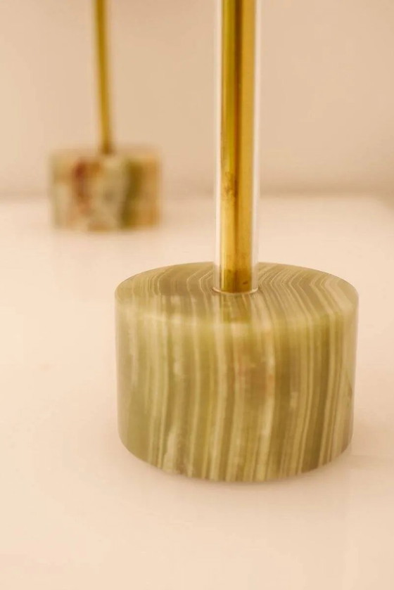 Image 1 of Mid-century modern Italian onyx and brass table lamps, set of 2