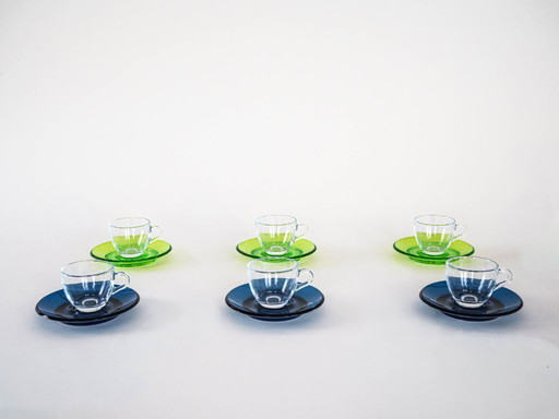 Set of glass cups, Italian design, 1970s, manufactured by Fratelli Guzzini