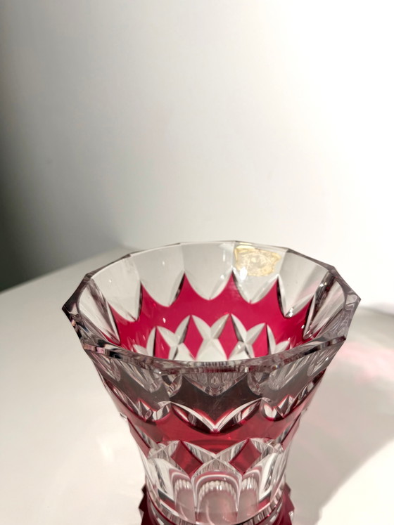 Val Saint Lambert Cut Crystal Vase – Ruby Red – Wood, Glass (photo 3 of 5)