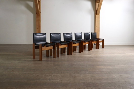 Image 1 of Juego de 6 sillas de comedor Monk diseñadas por Afra y Tobia Scarpa para Molteni, Italia, 1974.