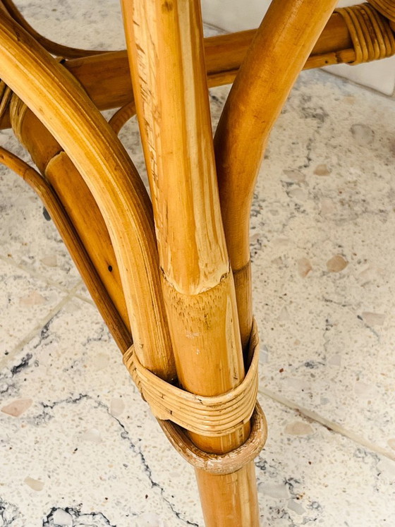 Image 1 of Sgabello curvo vintage in rattan e bambù