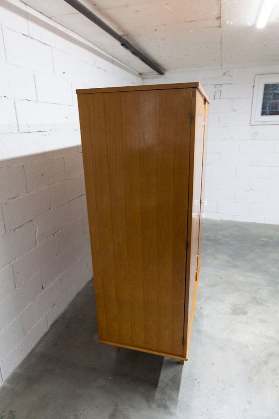 Image 1 of 1970s Scandinavian wardrobe with hanging space, shelf, mirror, 21x126cm, 2 doors