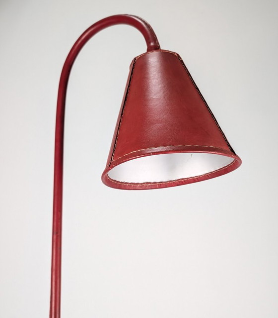 Jacques Adnet Red Leather Floor Lamp, Mid-Century Modern, France, 1960s – Lighting, Metal (photo 9 of 13)