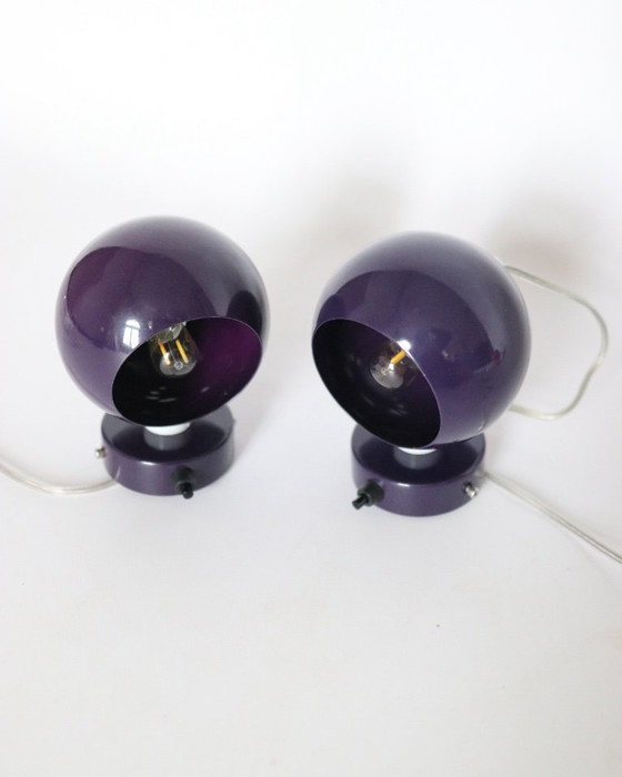 Image 1 of Vintage Frandsen Ball wandlampjes paars Deens design retro