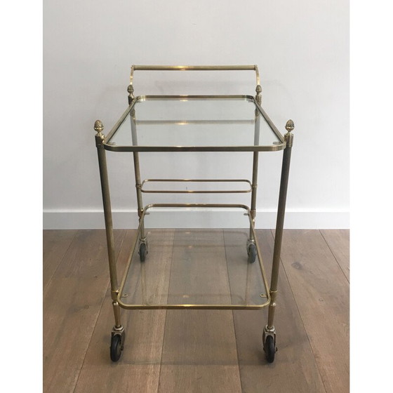 Image 1 of Vintage neoclassical brass coffee table with double glass top, 1940