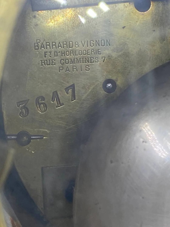 Clock and bronze sculpture signed Jean-Jules Salmson – Black marble – Barrard and Vignon Paris clockwork – (photo 11 of 12)