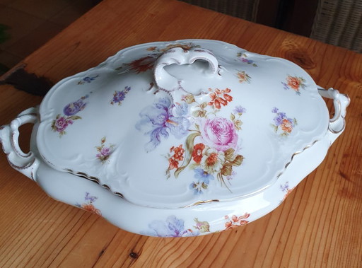 Elegante zuppiera in porcellana francese ca. 1900 - dipinta a mano