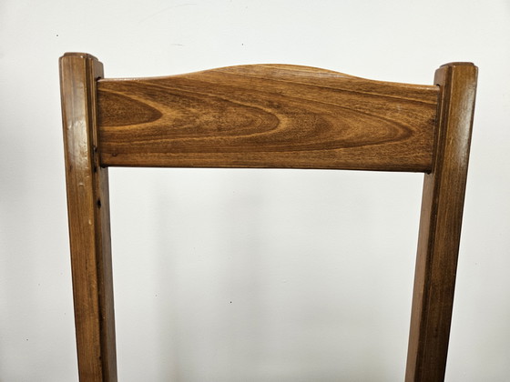 Image 1 of Beuken eetkamerstoelen met geometrische zitting uit 1950
