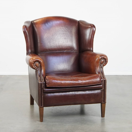Image 1 of Fauteuil à oreilles vintage en cuir de mouton