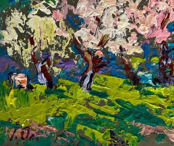 Image 1 of Original Oil Painting Spring Flowers Landscape Spring Blossom