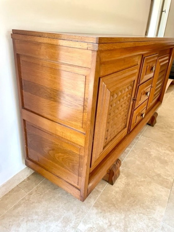 Image 1 of Geometric Oak Sideboard in the Style of Charles Dudouyt (1940s)