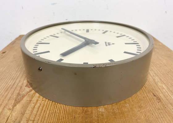 Image 1 of Grey Industrial Factory Wall Clock from Pragotron, 1960s