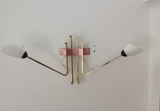 Important brass and opaline glass wall sconce, 1960s