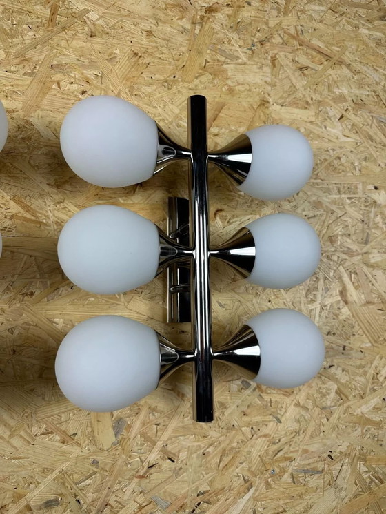 Image 1 of 2x 60s 70s 6-flame Sputnik wall lights from Kaiser Leuchten opal glass