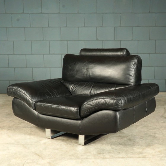Image 1 of LaNouva Sitzgruppe – Dreisitzer-Sofa mit Zweisitzer-Sofa – schwarzes Leder