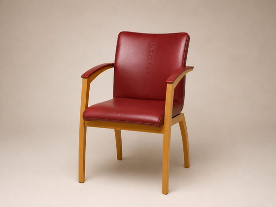 Leolux Camarilla | Set van 4 | Bordeauxrood | Hugo de Ruiter – Eetkamerstoelen, Leather, Wood (photo 7 of 8)