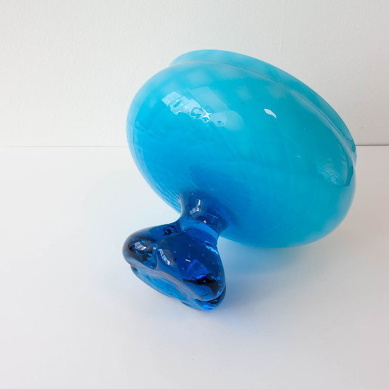 Vintage jaren 60 Portugese blauwe glazen schaal met voet – Tafelaccessoires, Glass (photo 5 of 10)