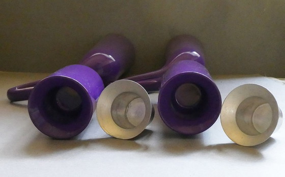 Image 1 of Double candle holder, design Mikaela Dörfel, stainless steel, purple lacquered, Menu, Denmark