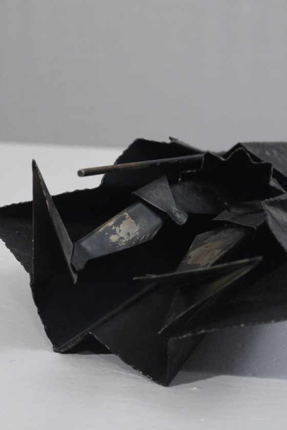 Image 1 of Vintage patinated welded iron sculpture of a warrior with a spear, 20th century