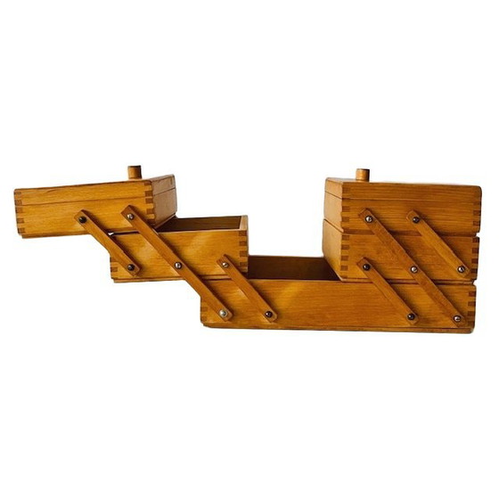 Image 1 of Scatola da cucito pieghevole in legno vintage, scatola artigianale di design danese, anni '60
