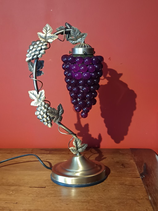 Vintage Traubenlampe - Lila Glas-Trauben - Einzigartige Tischlampe 43cm