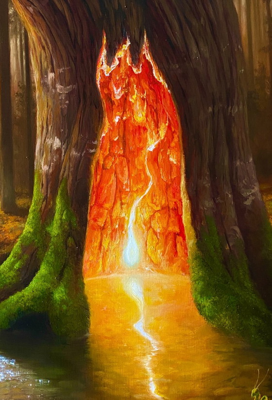 Original Oil Painting Tree Landscape Fantasy The Secret in the Forest – Paintings & Drawings, Canvas (photo 6 of 8)