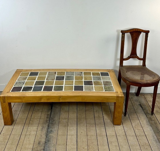 Image 1 of Coffee table in elm and stoneware, Maison Regain, 1970