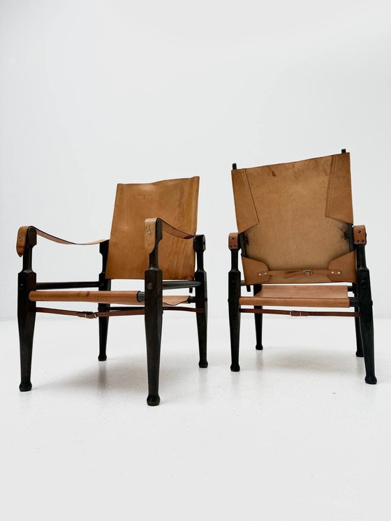 Image 1 of Set de 2 Fauteuils Safari en cuir et chêne de Wilhelm Kienzle pour Wohnbedarf, 1950Ern Jahre