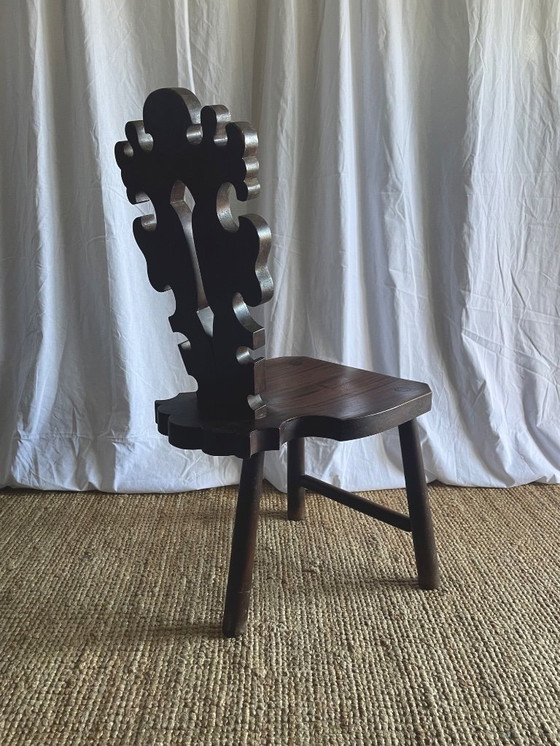 Image 1 of Vintage Brutalist Carved Tripod Stool