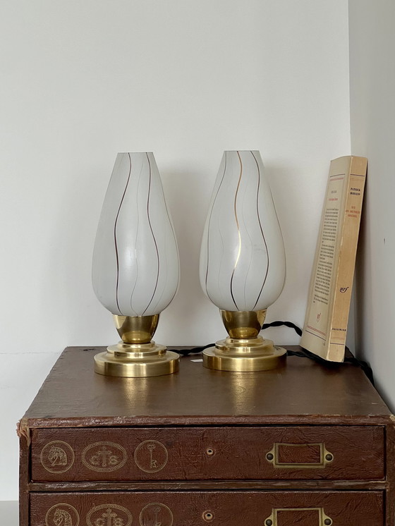 Image 1 of Coppia di lampade da comodino vintage a tulipano
