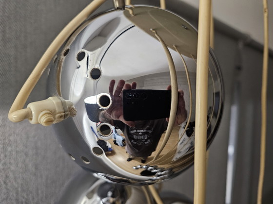 Image 1 of Large XXL Space Age cascade pendant light, 10 chrome globes, Reggiani style – 1970s