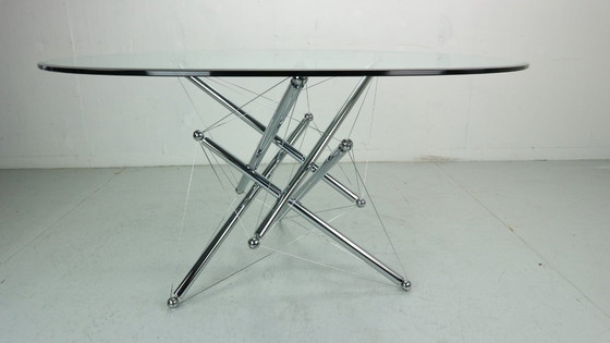 Image 1 of Tavolo da pranzo in acciaio cromato 714 Tensegrity di Theodore Waddell per Cassina, anni '80