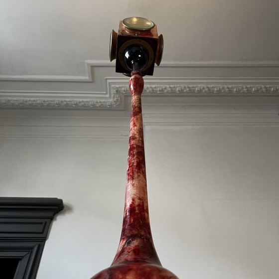 Oiseau Vloerlamp in gelakt rood geitenperkament van Aldo Tura, Italië, jaren 50 – Vloerlampen, Wood, Design (photo 12 of 19)
