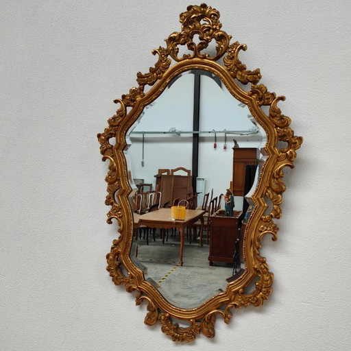 Large Vintage Gold-Colored Baroque Brocante Rococo Mirror Mantel Mirror