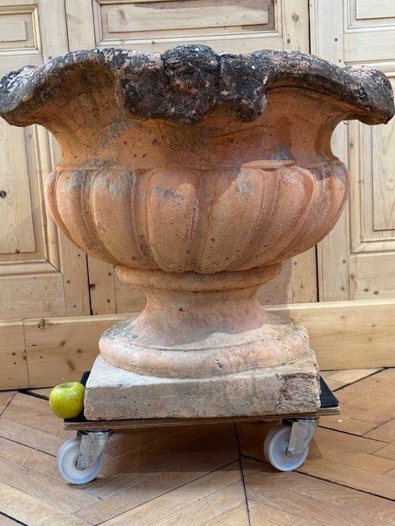 Image 1 of paar terracotta potdeksels