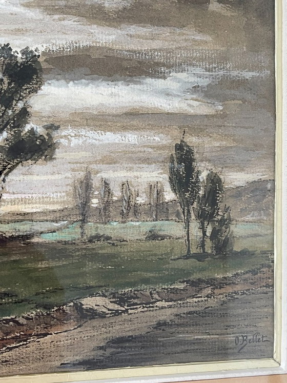 Octave Bellet – Scena Rurale con Cacciatore – Paesaggio, Inizio XX Secolo – Decorazioni murali, Glass (photo 8 of 12)