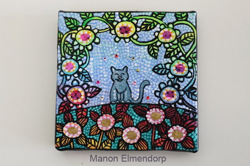 Unique Hand-painted Painting incl. Donkey Gray Cat