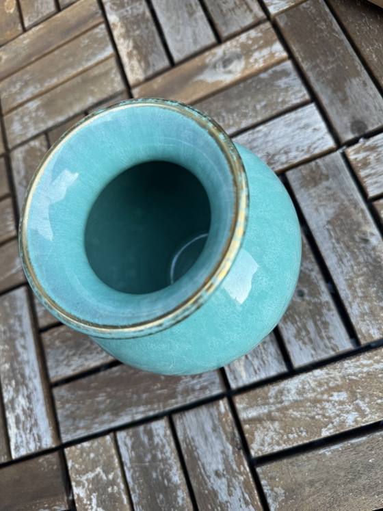 Image 1 of Vintage turquoise design vaas – Wim Visser voor De Sphinx Maastricht (jaren '50)