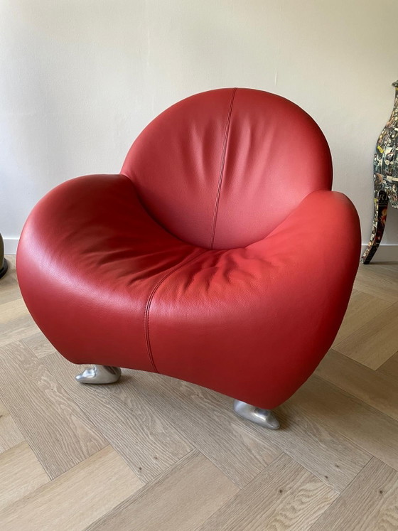 Leolux Papageno Armchair Red Leather As Good As New – Aluminium (photo 6 of 6)