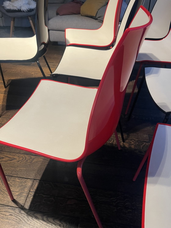 Image 1 of Pedrali 3D chairs, black set of 5 and red set of 4